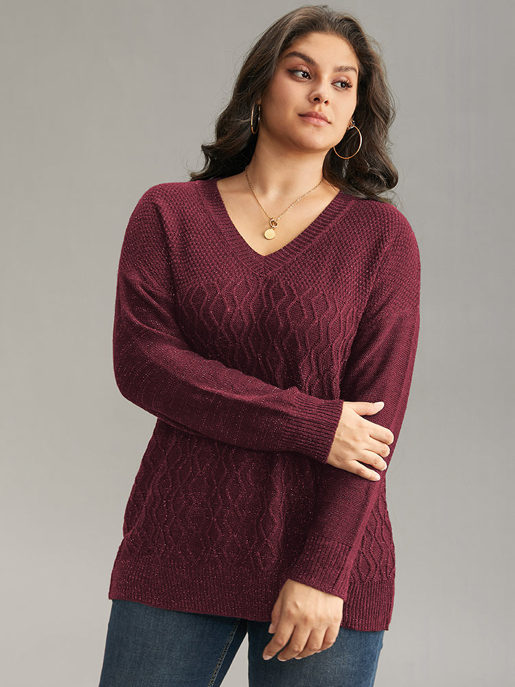 Plain Sparkly V Neck Loose Pullover