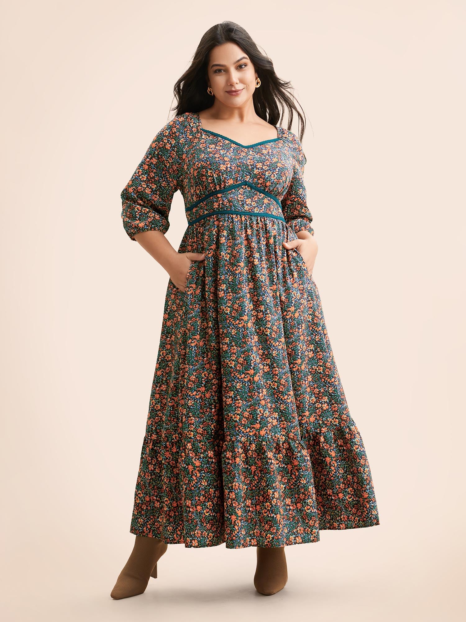 Ditsy Floral Woven Ribbon Maxi Dress