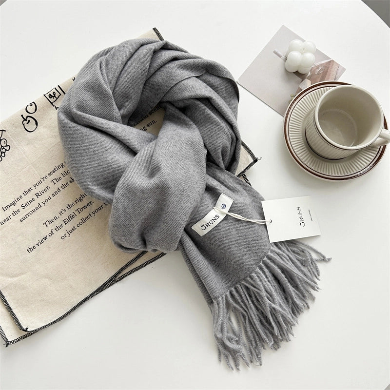 Women's Elegant Minimalist Solid Color Imitation Cashmere Tassel Scarf