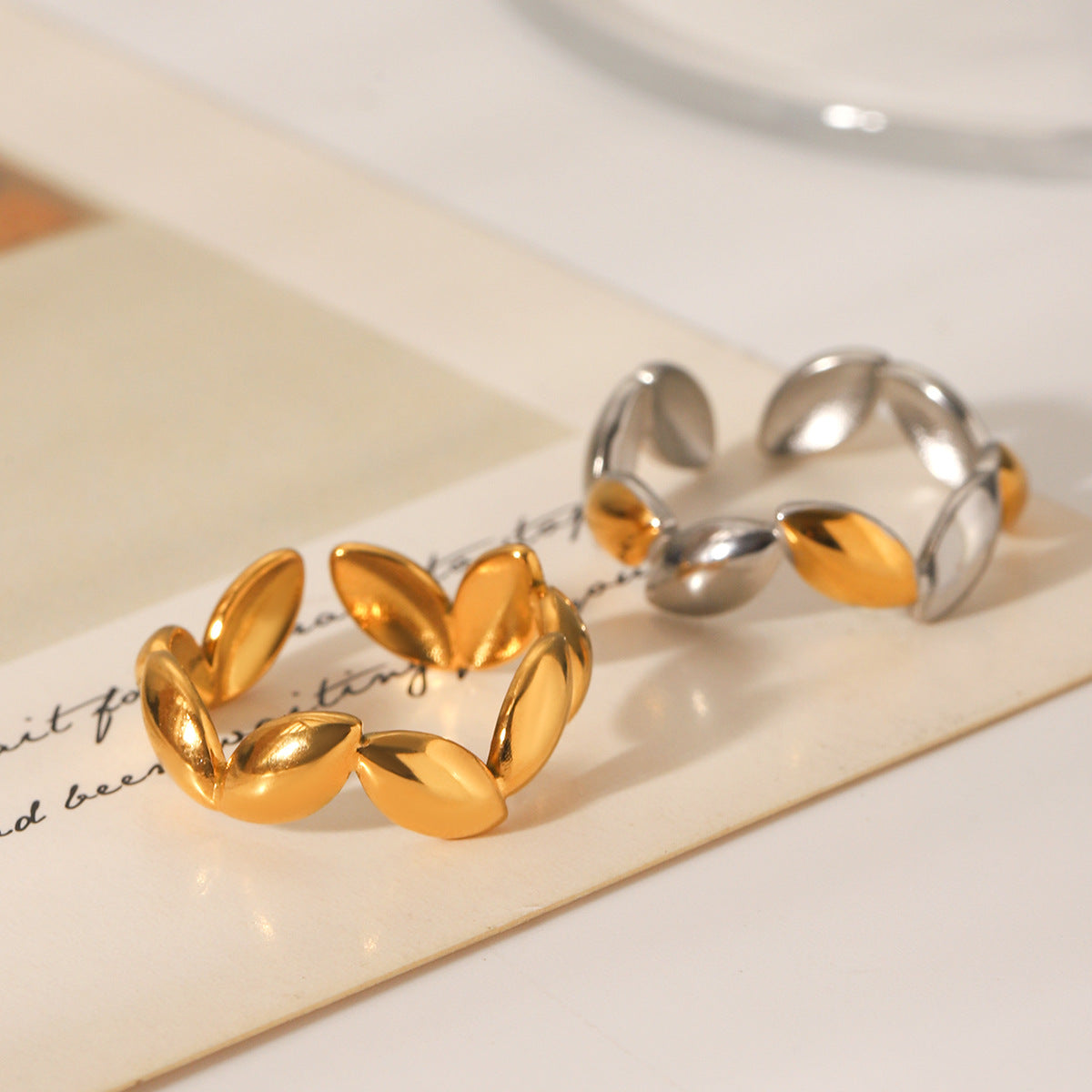 Stainless Steel Gold Beans Irregular Opening Ring Niche Design Ring Female Titanium Steel Hand Jewelry