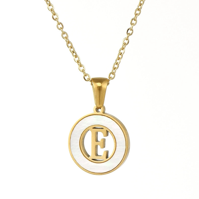 Minimalist Letter Stainless Steel Pendant Necklace Plating Hollow Out Shell Stainless Steel Necklaces