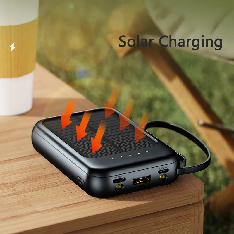 50000mAh Solar Power Bank Built-in Cable Solar Charger 2 USB Ports External Charger Power Bank with LED Light For iPhone Xiaomi