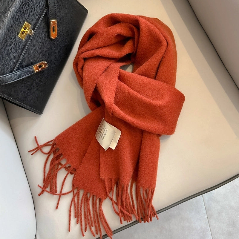 White Pure Wool Scarf Female Winter Student Warm Scarf New Versatile Tassel Narrow Scarf Couple