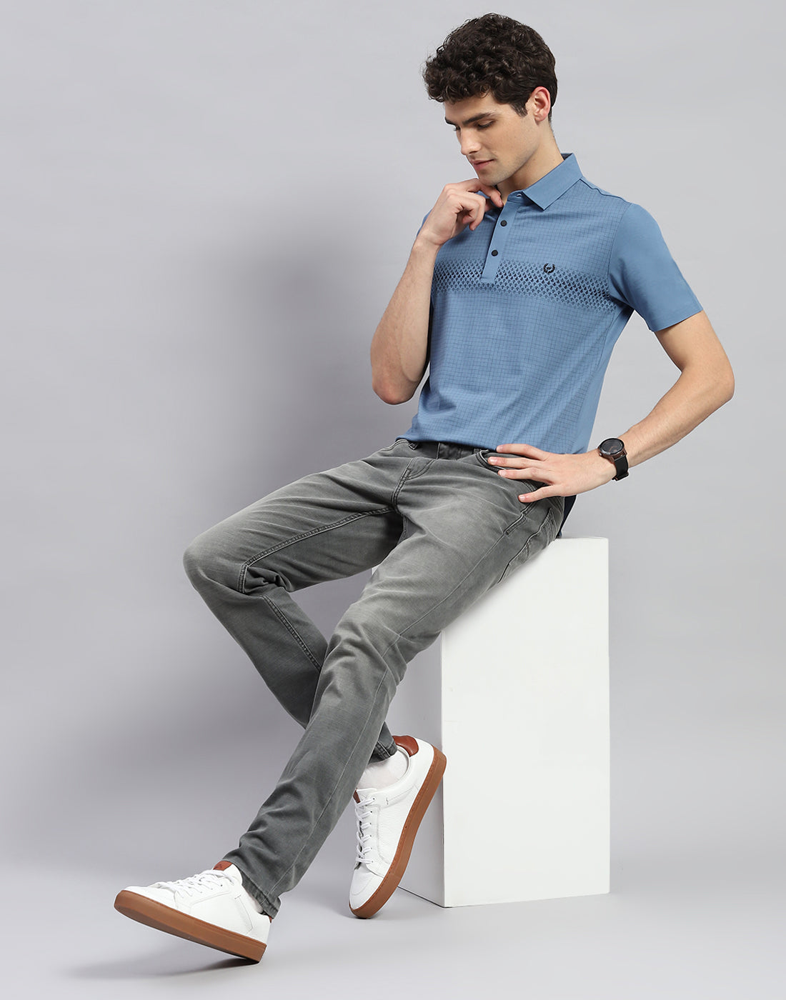 Men Teal Blue Solid Polo Collar Half Sleeve T-Shirt