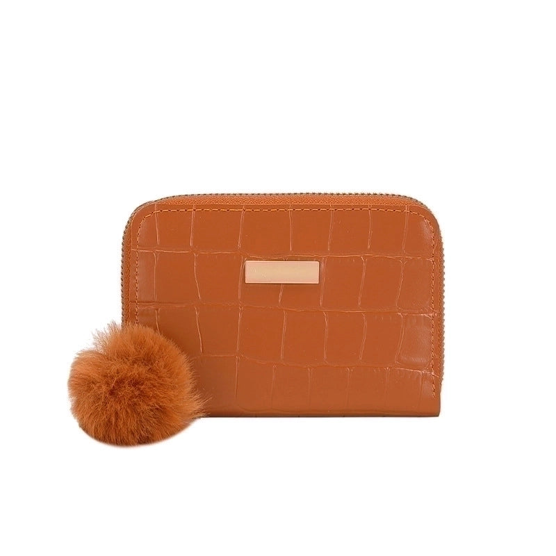 Women's Crocodile Pu Leather Fluff Ball Zipper Wallets