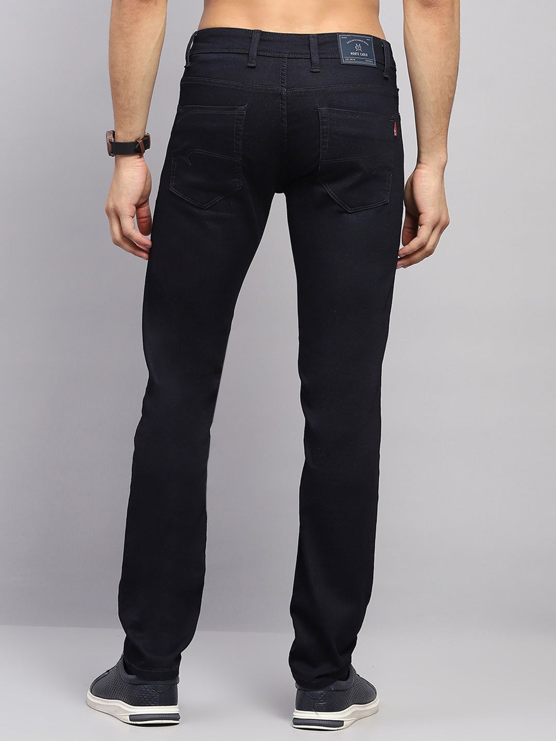 Men Navy Blue Solid Narrow Fit Denim