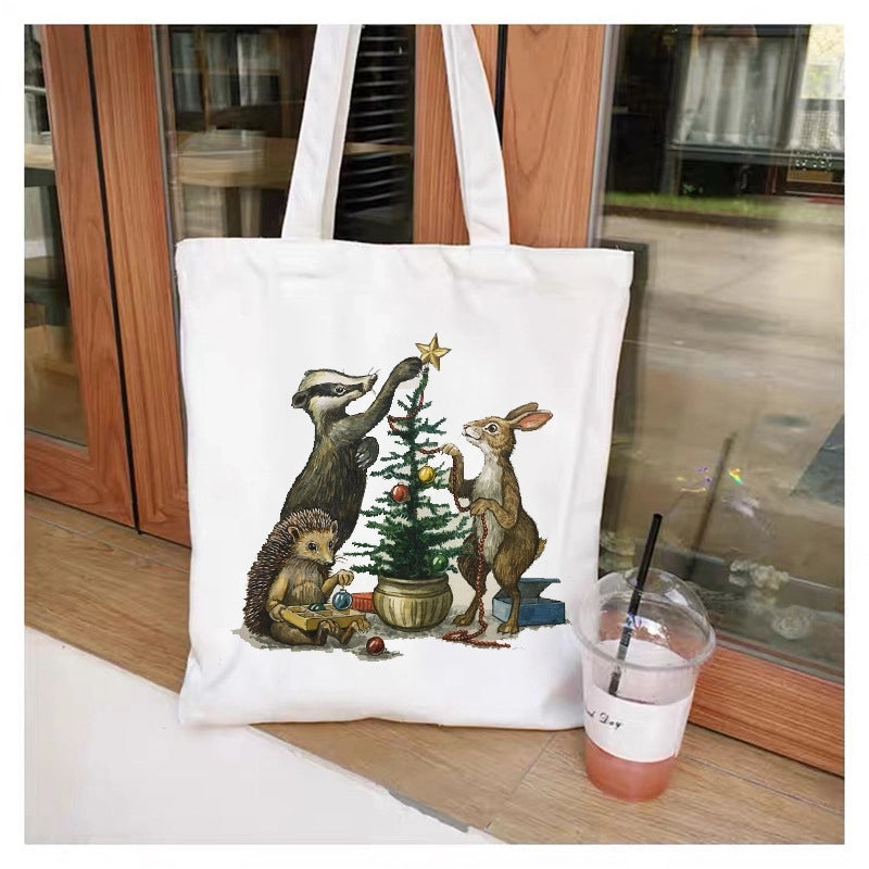 Women's Canvas Printing Animal Streetwear Square Open Canvas Bag