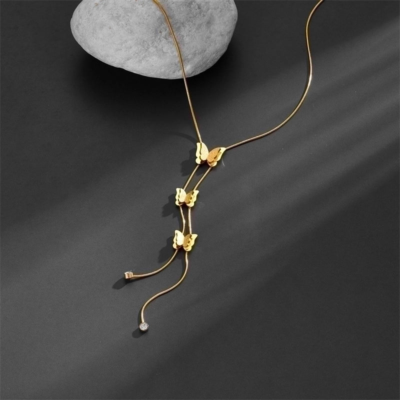 Titanium Steel Minimalist Plating Butterfly Titanium Steel Pendant Necklace