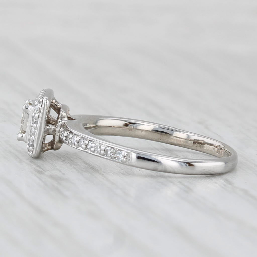 0.35ctw Princess Diamond Halo Engagement Ring 14k White Gold Size 5.5