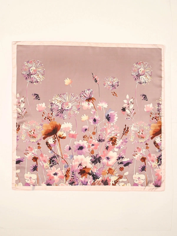Women's Elegant Basic Flower Satin Printing Silk Scarf