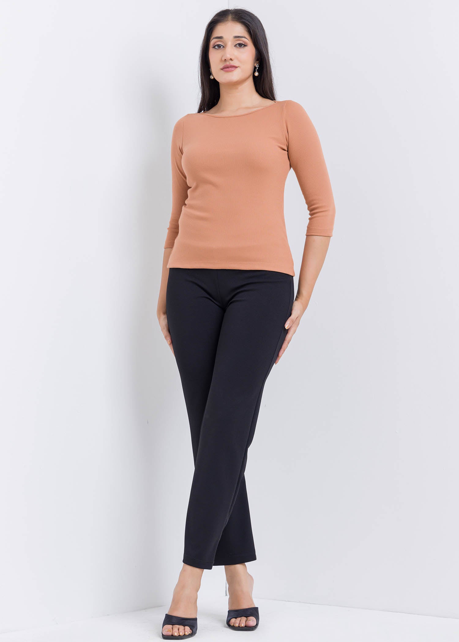 Three Quarter Sleeve Blouse With Round Neck