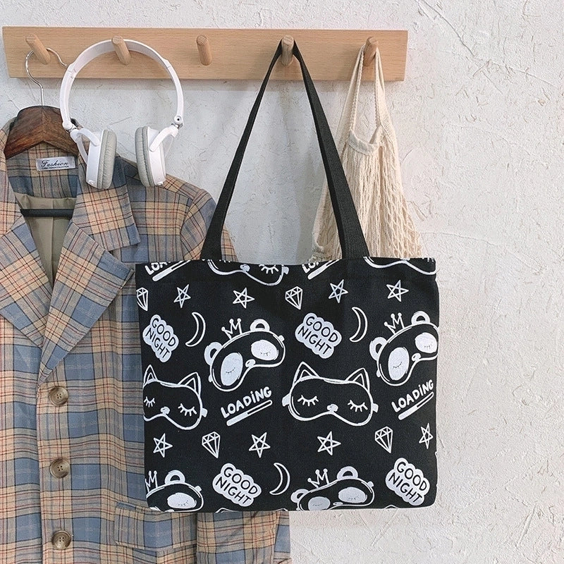 Women's Large Canvas Animal Cartoon Cute Zipper Tote Bag