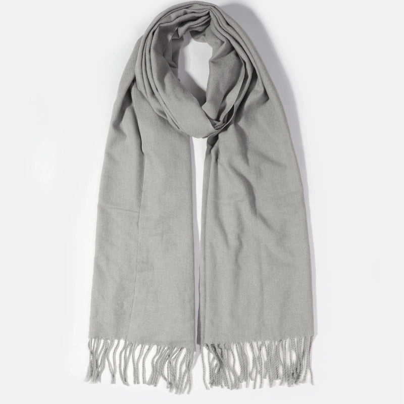 Solid Color Tassel Scarf Women's Winter  Autumn And Winter Thickened Long Imitation Cashmere Warm Shawl Simple Elegant