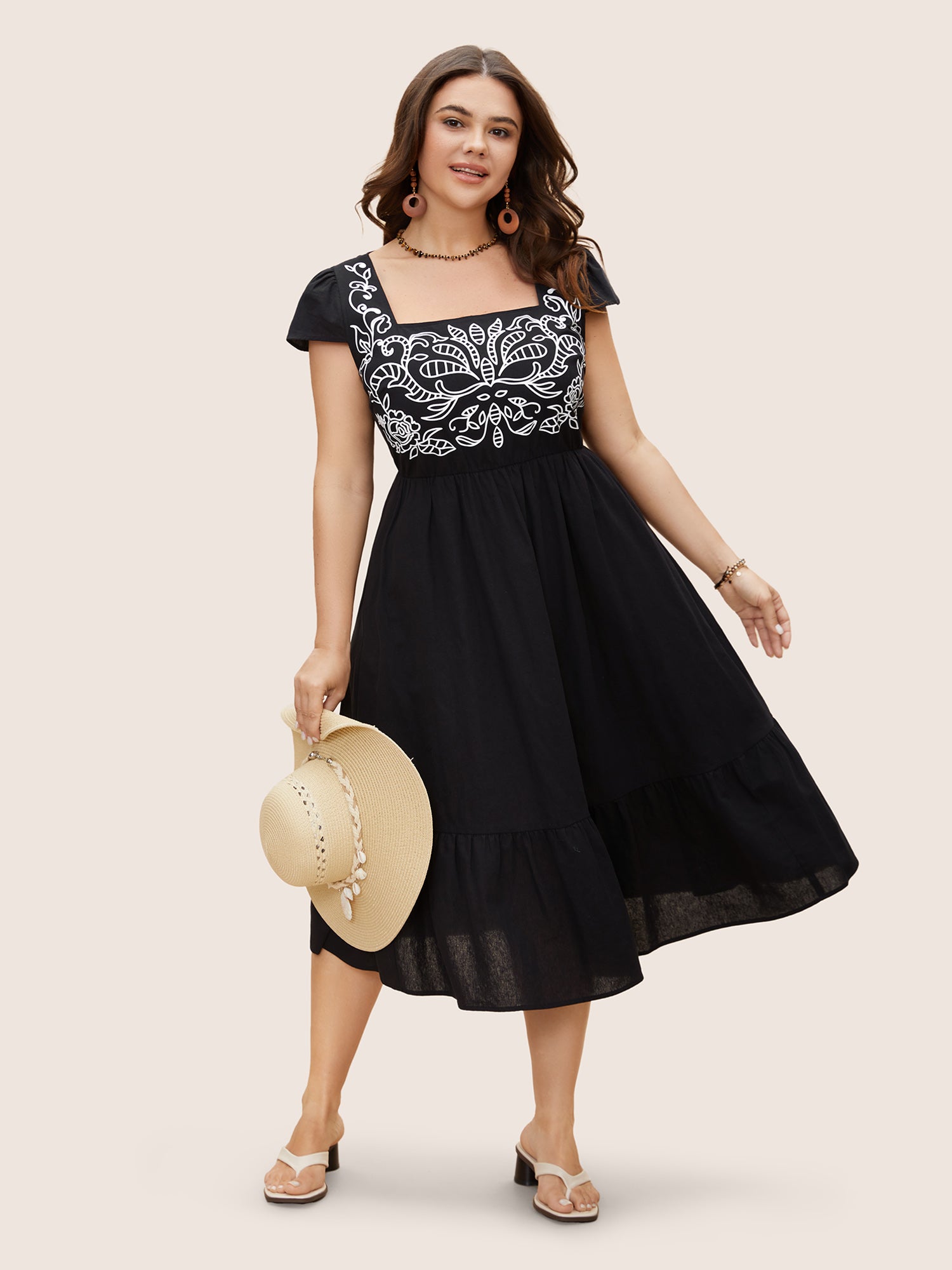 Square Neck Bandana Print Cap Sleeve Dress