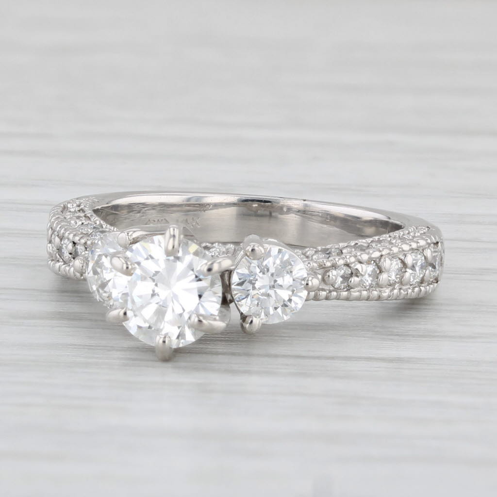1.38ctw Round Diamond Engagement Ring 14k White Gold Size 5.5 3-Stone
