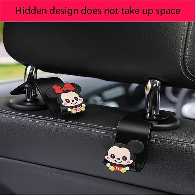 (Pack of 4) Universal Car Backseat Headrest Hangers with Creative Cartoon Seat Holder Organizer for Purses Bags etc