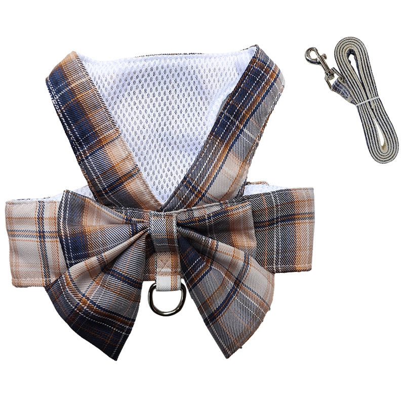 Plaid Jk Skirt Chest Strap Pet Leash Dog Walking Rope Cat Vest Clothes Teddy Hair Accessories Supplies