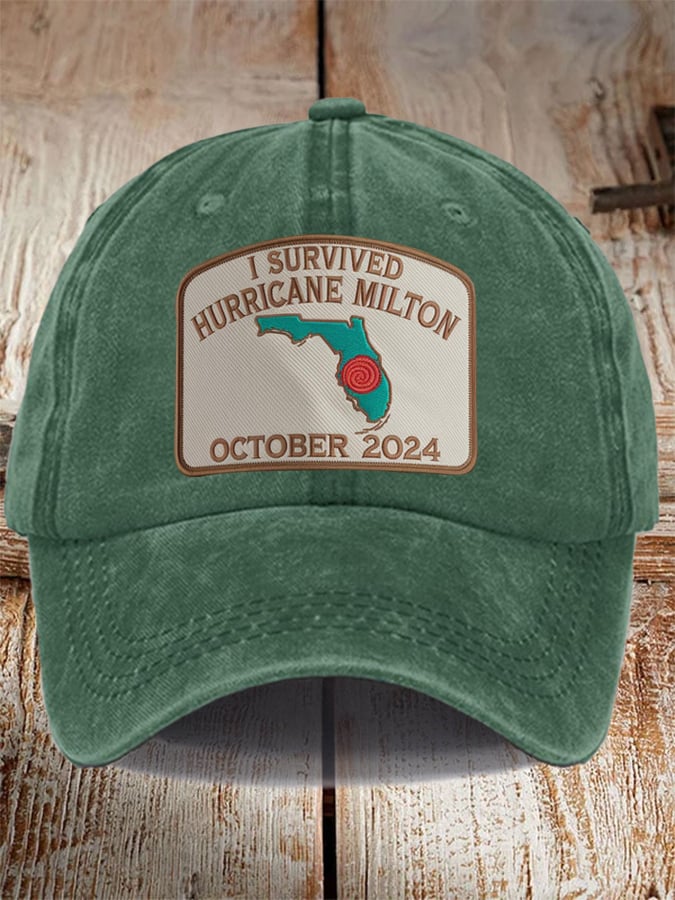 Unisex Distressed Washed Cotton I Survived Hurricane Milton Hat