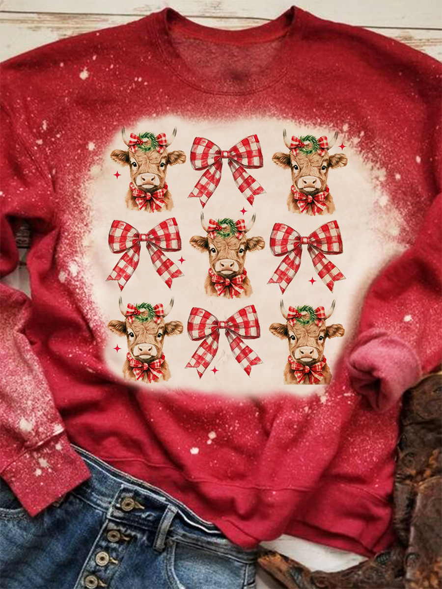 Cute Highland Cow Print Christmas Top