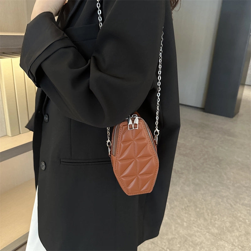 Women's Small All Seasons Pu Leather Argyle Elegant Square Zipper Shoulder Bag Square Bag Chain Bag