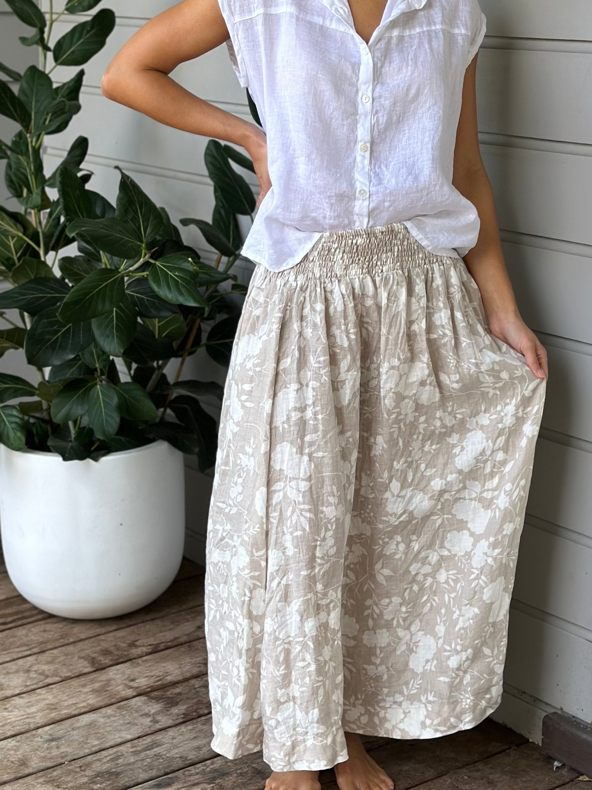 lulu skirt - big almond flower linen