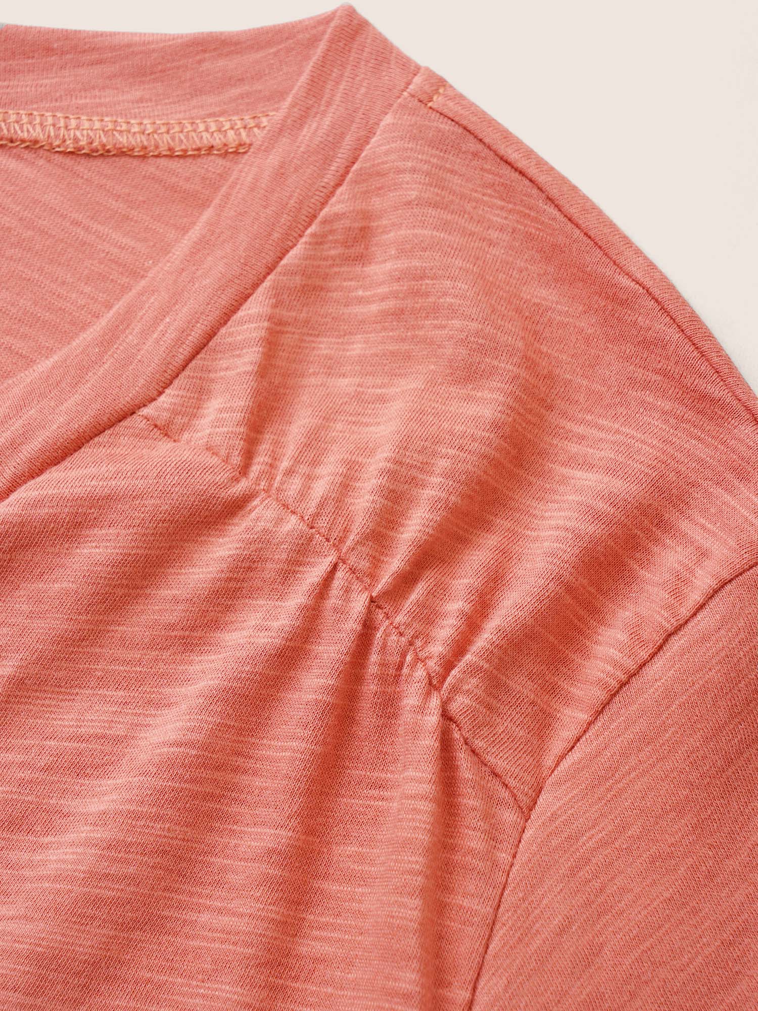 Plain Ruffle Sleeve Heather V Neck T-shirt