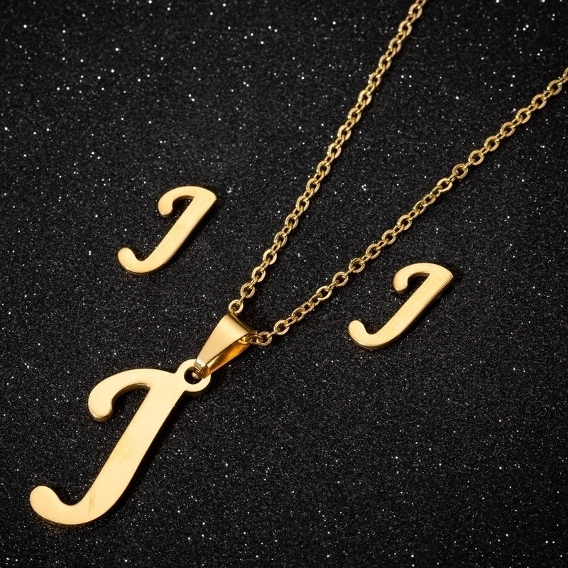 Women's Fashion Minimalist Letter Stainless Steel Pendant Necklace Ear Studs Plating Jewelry Sets