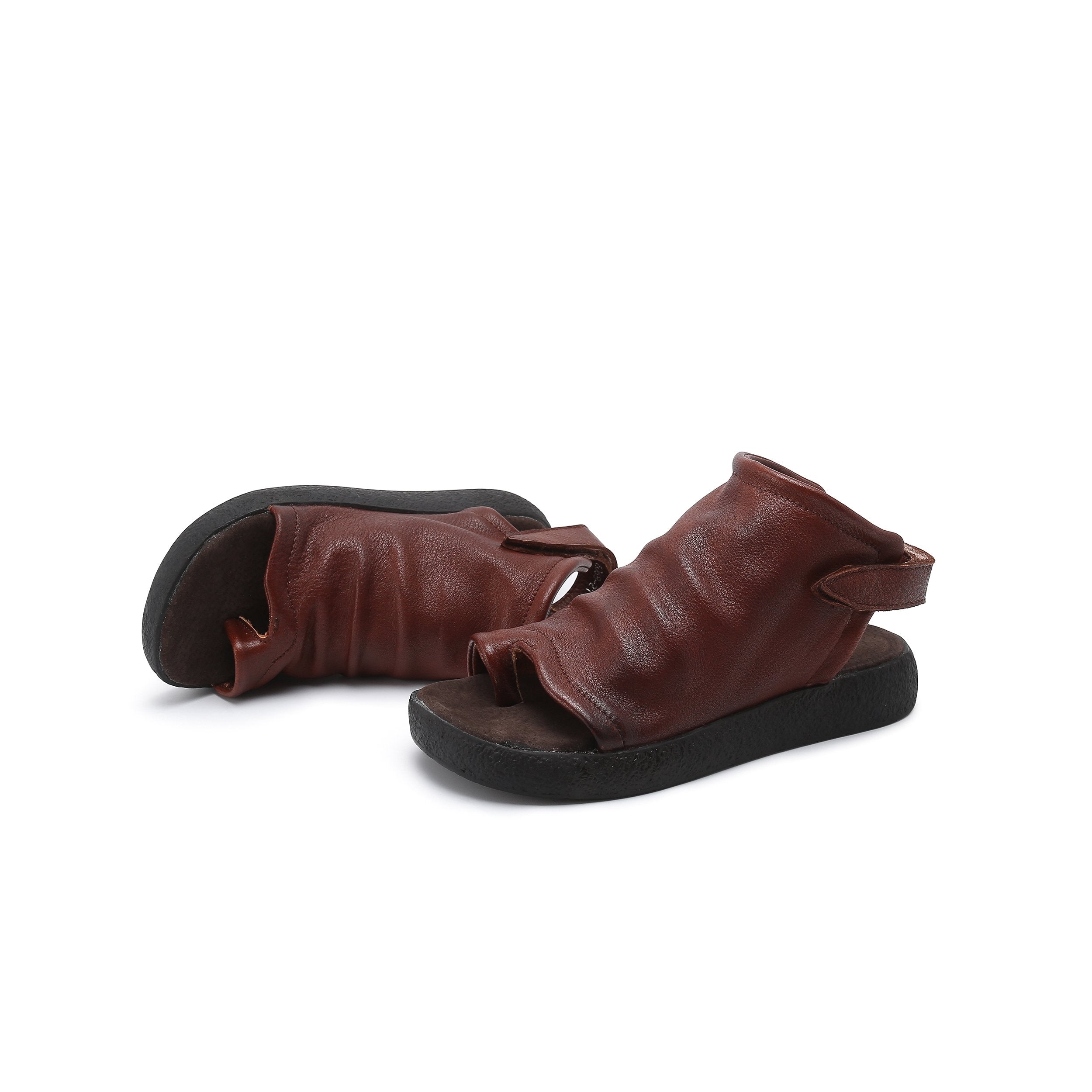 Toe Post Sandals Boots Cowhide Leather Comfortable Slingback Wrap Ankle Summer Boots Black/Brown/Coffee