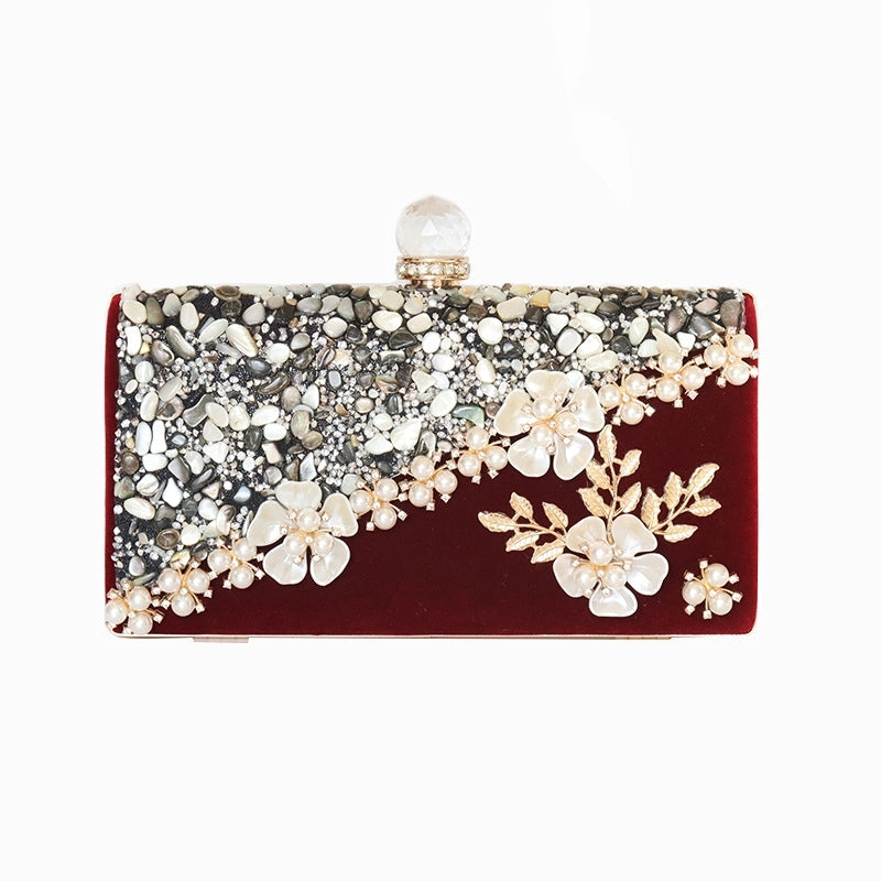 Black Royal Blue Wine Red Velvet Flower Square Evening Bags