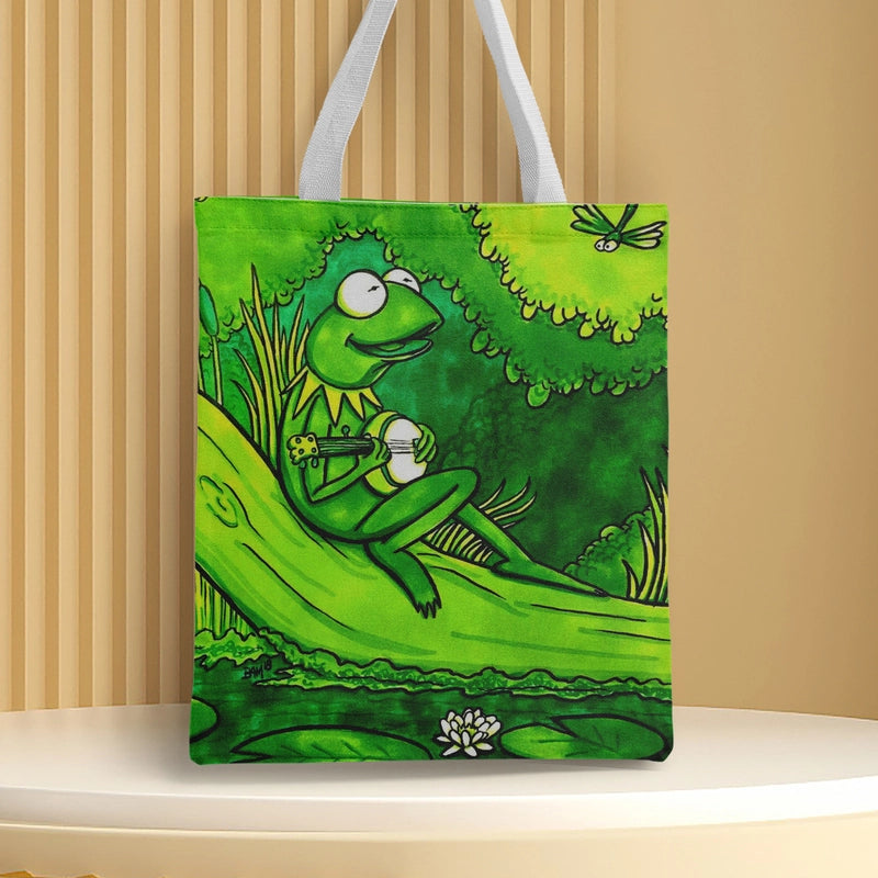 Women's Medium Canvas Frog Basic Classic Style Square Open Canvas Bag