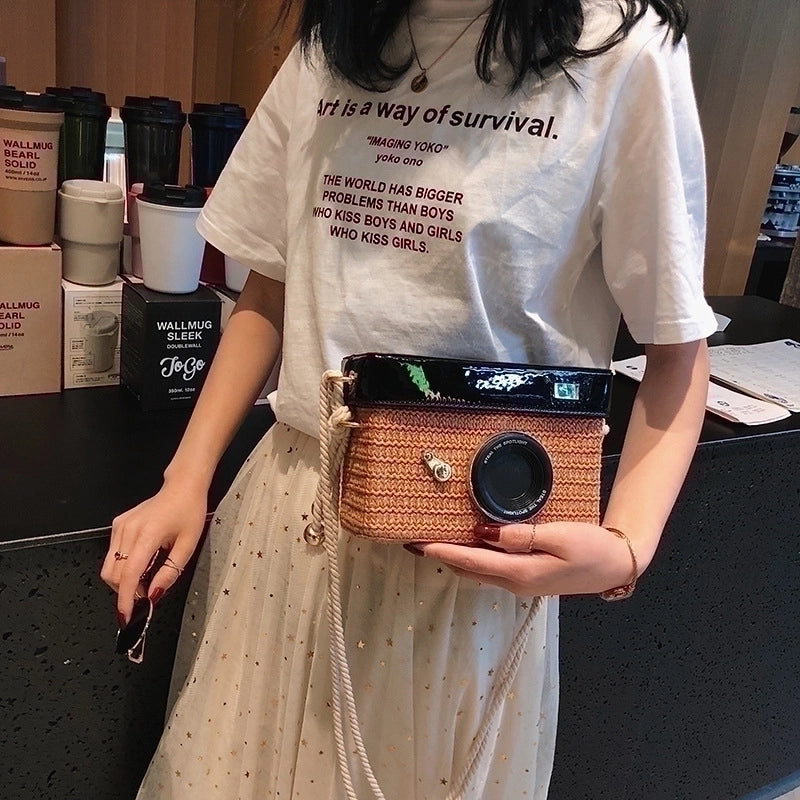 Small Straw Camera Bag Shoulder Bags