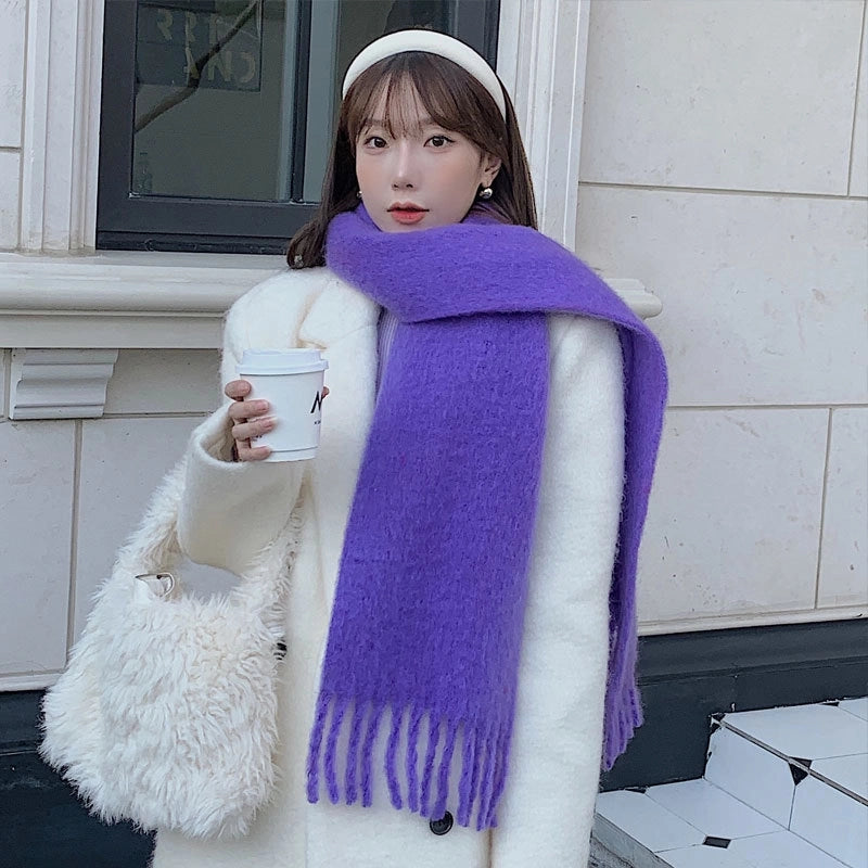 Women's Casual Minimalist Streetwear Solid Color Polyester Tassel Scarf
