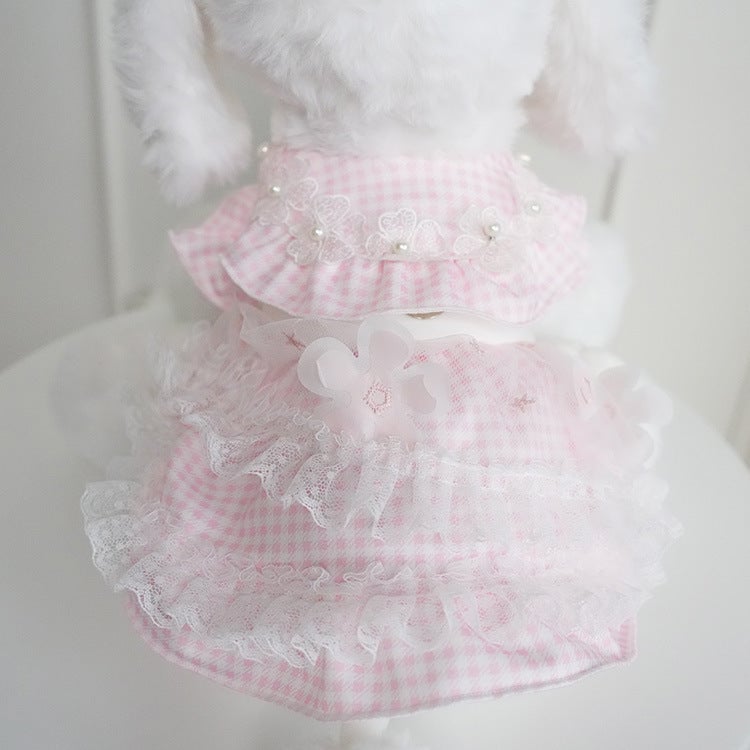 Plaid Flower Decor Tulle Dog Cat Dress