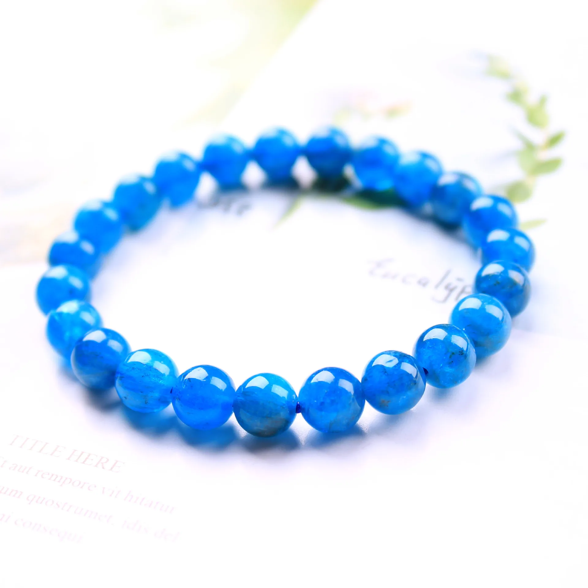 Natural stone blue apatite gemstone Beaded Elastic bracelet fashion jewelry For men and women