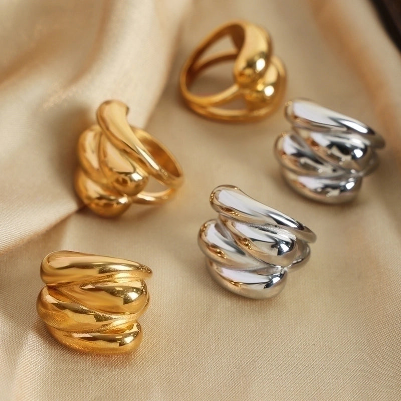 Casual Elegant Minimalist Water Droplets Titanium Steel 18K Gold Plated Plating Rings