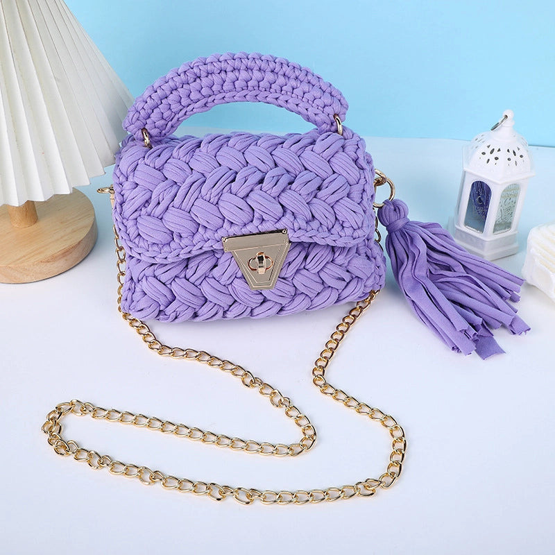 Women's Small Polyester Solid Color Streetwear Tassel Square Lock Clasp Shoulder Bag Handbag Crossbody Bag