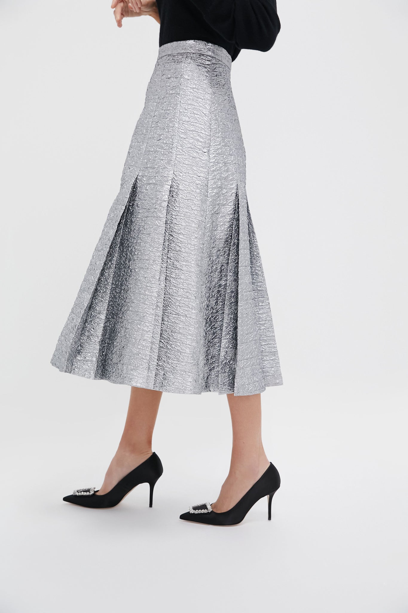 Silver Metallic Seersucker Kensie Skirt
