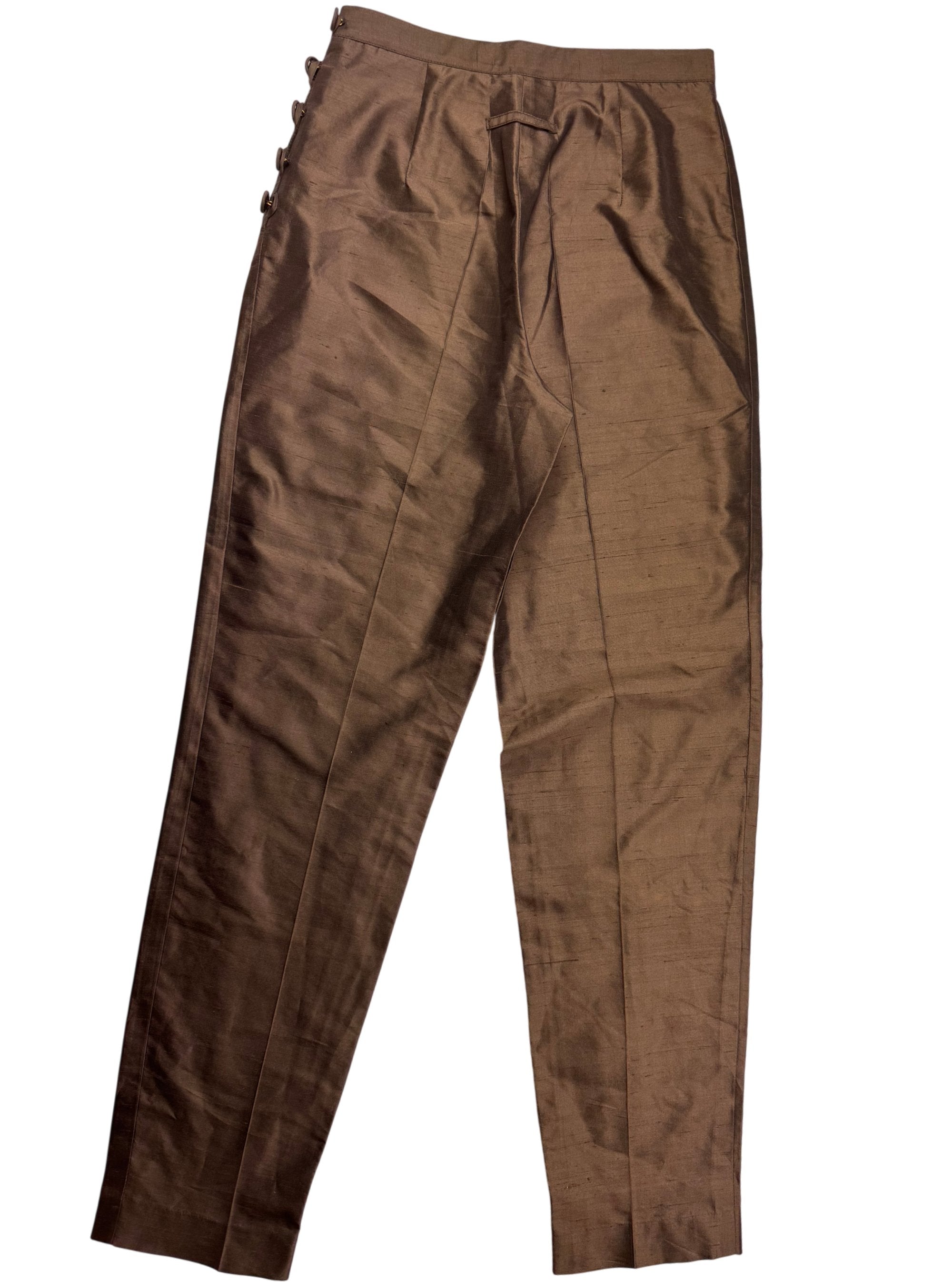 1990s Jean Paul Gaultier Brown Silk Straight Leg Trousers