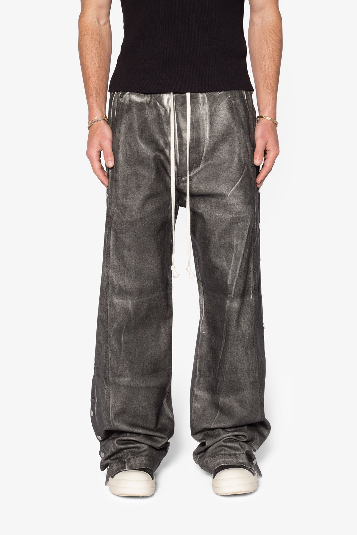 Snap Panel Coated Pants - Washed Black