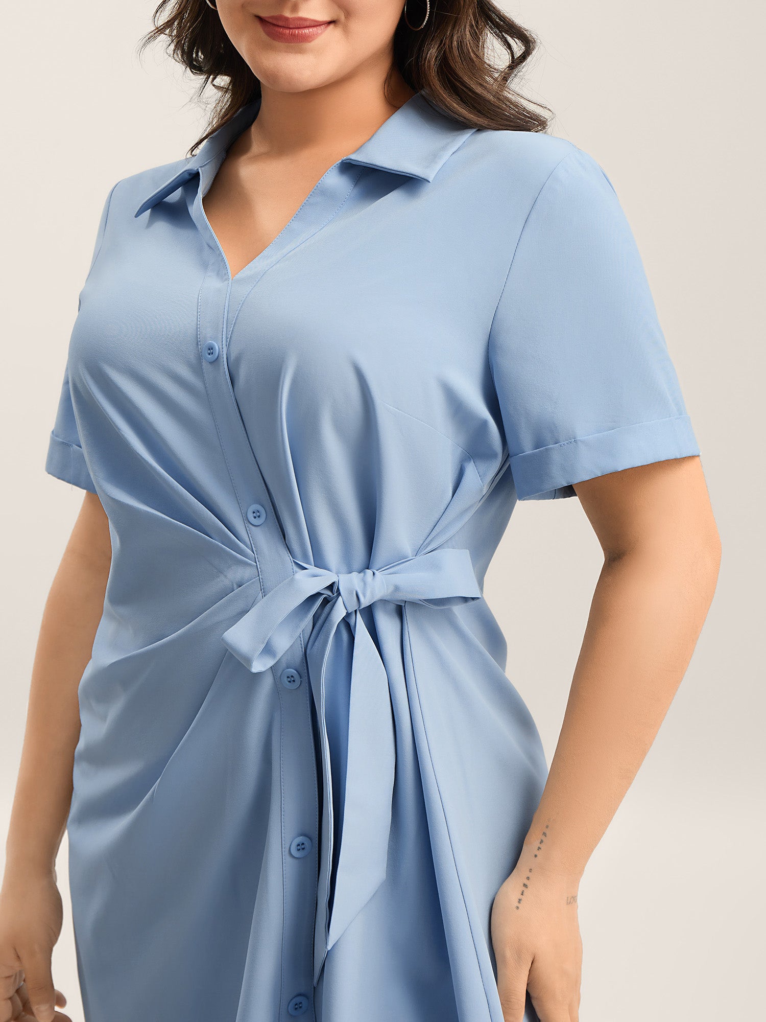 Woven Knotted Solid Shirt Dress