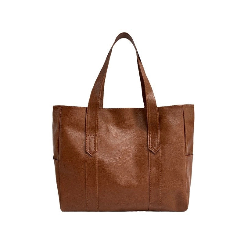 Women's Large Pu Leather Solid Color Classic Style Square Zipper Tote Bag