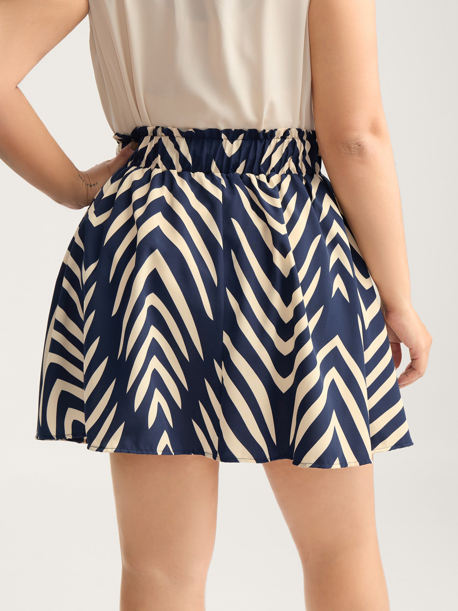 Stretchy Waist Tie Geometric Midi Skirt