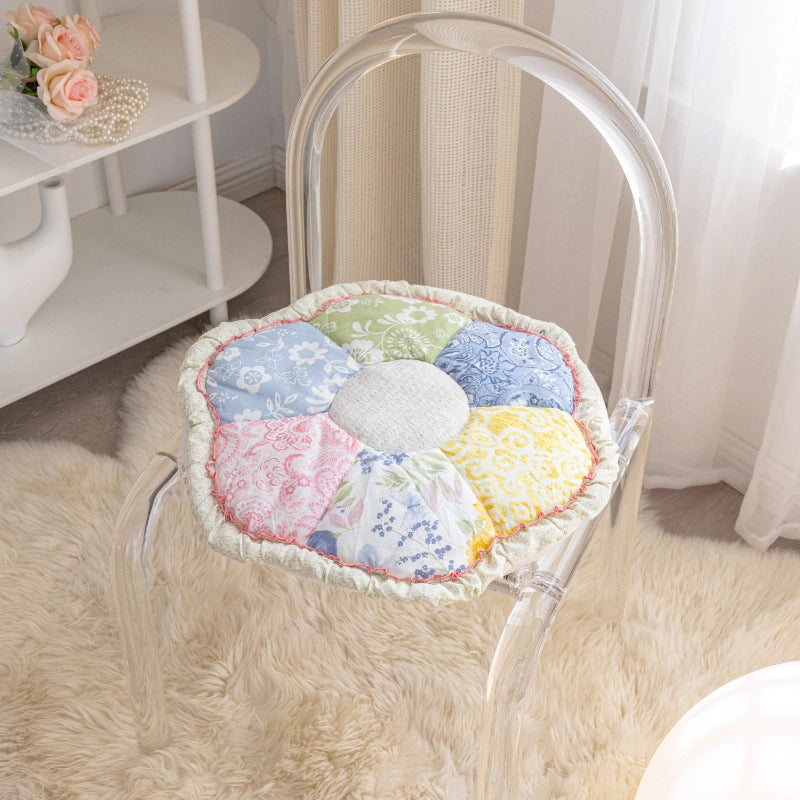 Cotton Flower Chair Cushion Pastoral Fabric Thickened Quilted Office Cushion Student Cushion Non-slip Machine Washable