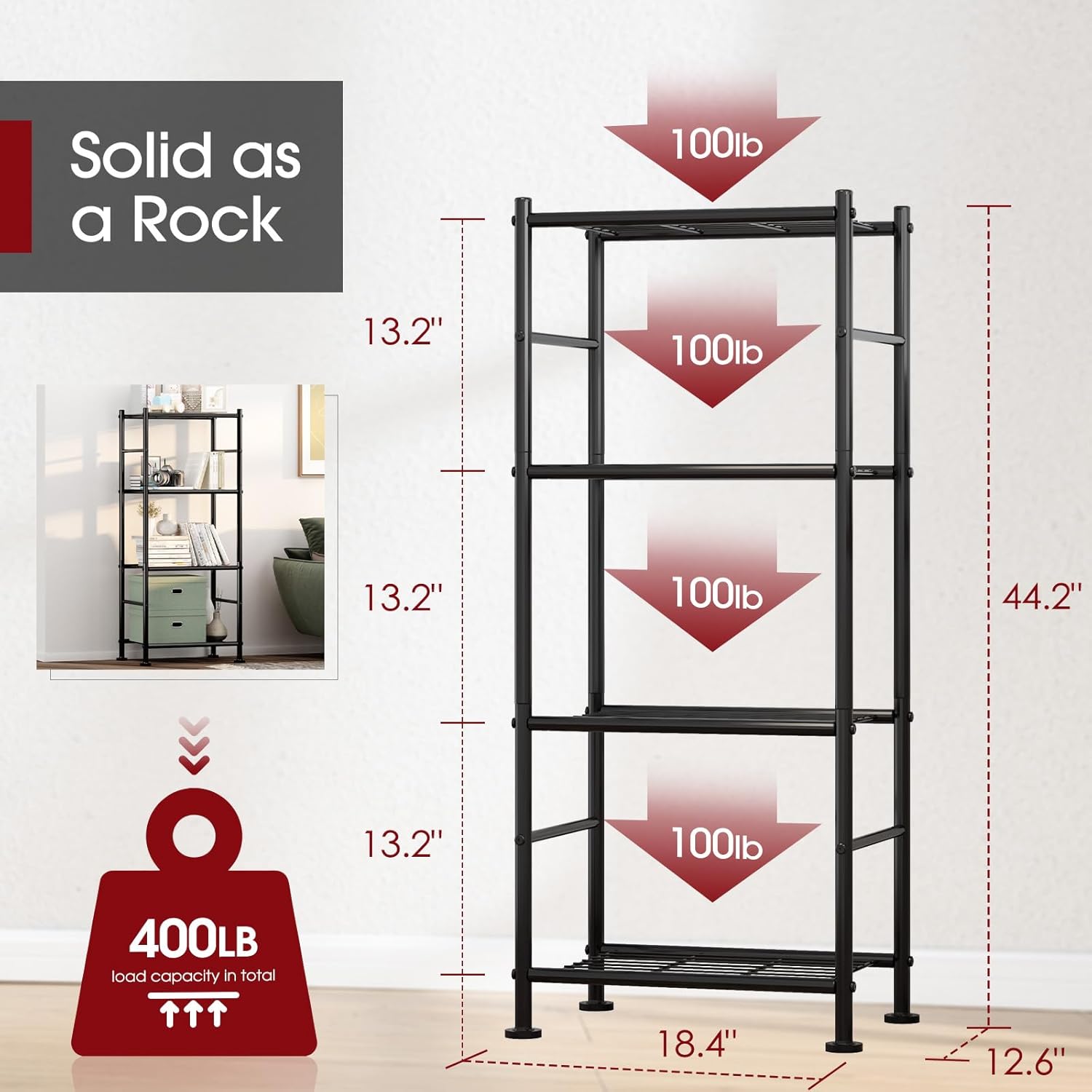Storage Shelves - 5 Tier Shelf Organizer, Heavy Duty Garage Shelving Unit with Leveling Feet, Stable Metal Shelves Organizer for Pantry, Kitchen and Closet, 33.0