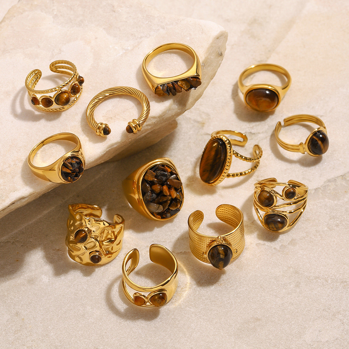 Jie Ding Stainless Steel Tiger Eye Stone Ring Antique Ring Titanium Steel Bracelet Rings