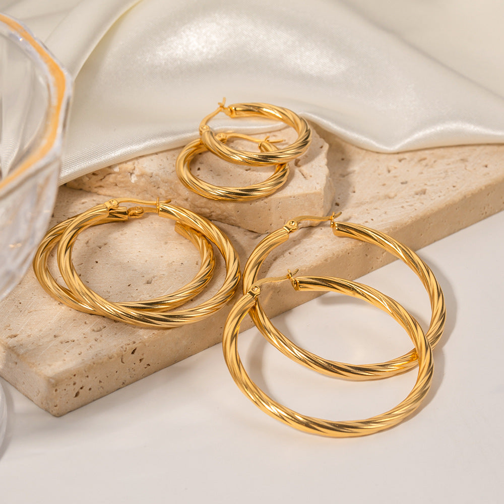 IG Style Round Geometric Stainless Steel 18K Gold Plated Earrings