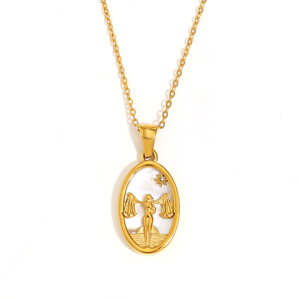 Niche Retro Pendant Stainless Steel 18K Gold Plated Red Agate Love Flower Manta Ray Necklace Female