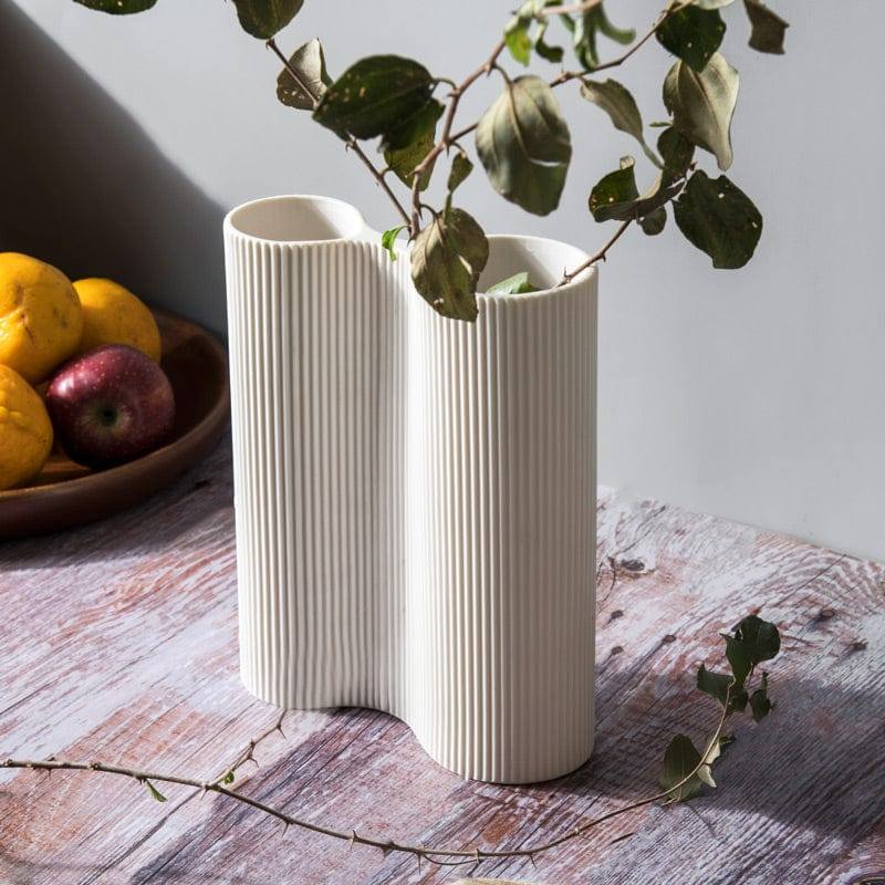 Ribbed Duo Vase - White