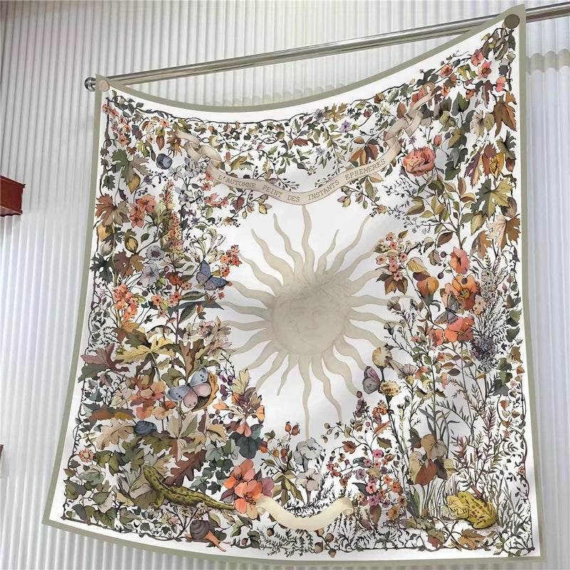 New High Quality Twill Forged Large Square Fashion 90*90cm Printed Silk Scarf Sunscreen Shawl Scarf