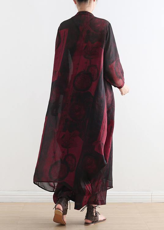 2024 thin green print chiffon wide-leg pants two-piece suit